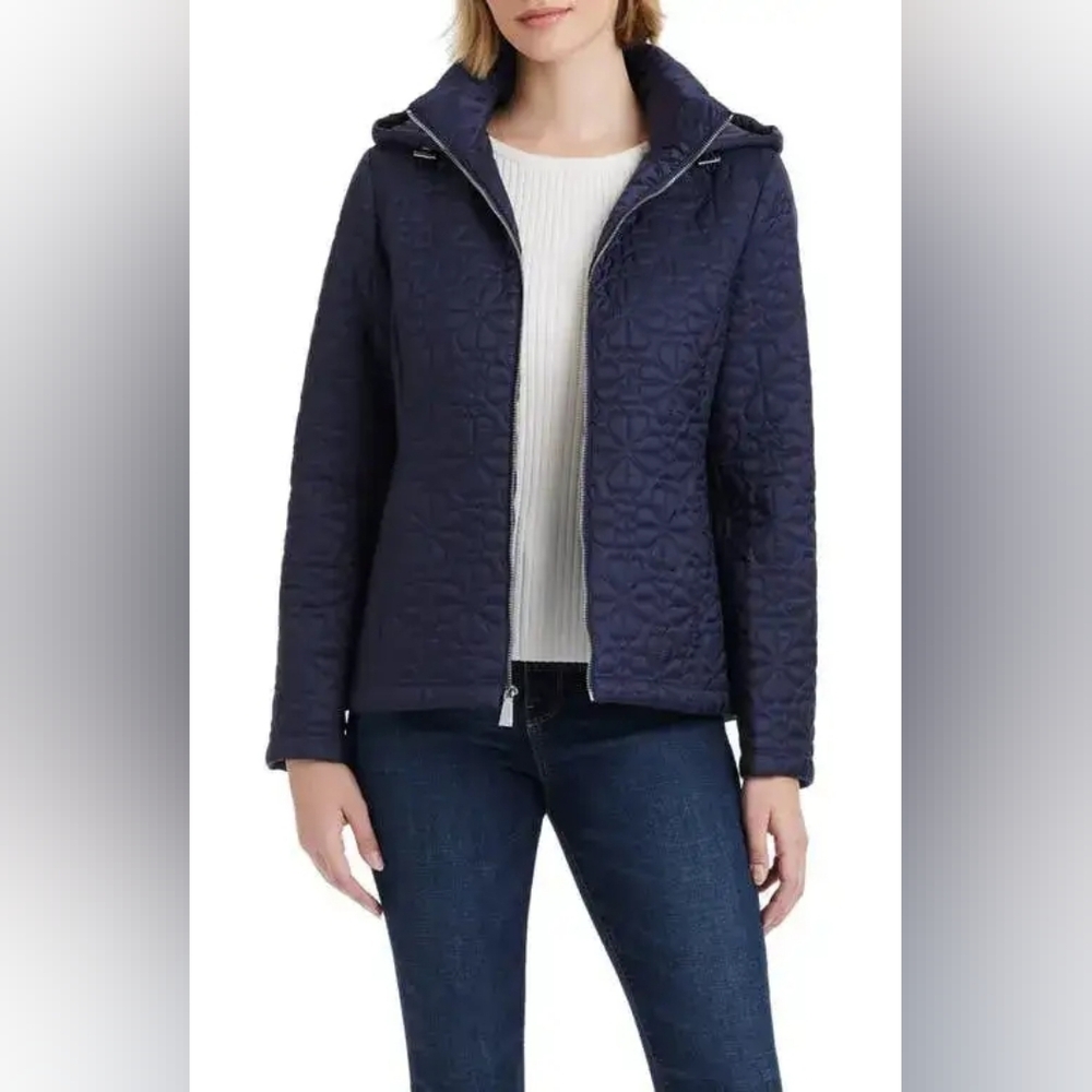 Kate Spade New York Flower Quilted Jacket Planetary Navy Womens Size XL NWT